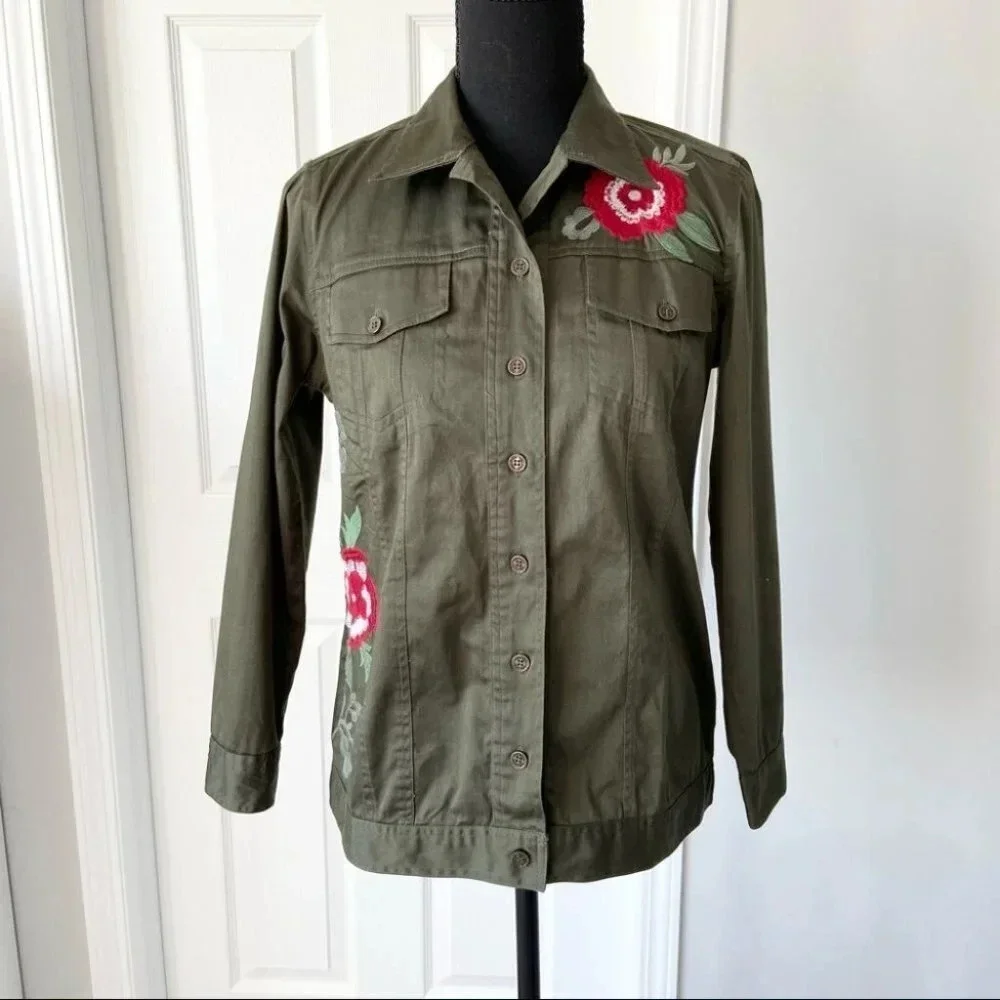 Almatrichi Spain Floral Embroidery Utility Army Jacket